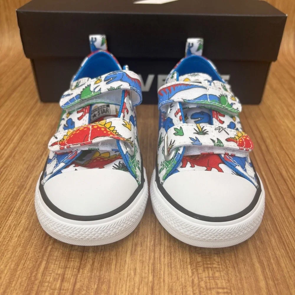 Converse Chuck Taylor All Star Kids 9 White Dinosaur Print Like New A15067F Low